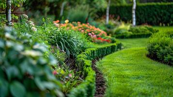 ai gerado a jardim é uma lindo configuração para a verão. foto