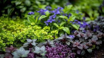 ai gerado a jardim é uma lindo configuração para a verão. foto