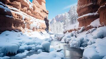 ai gerado inverno país das maravilhas desfiladeiro panorama fundo foto