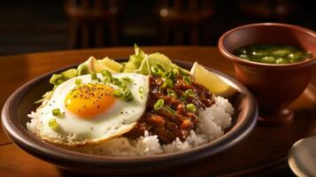 ai gerado delicioso havaiano loco moco café da manhã foto