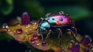 ai gerado fechar-se do uma abelha em uma flor com orvalho gotas foto