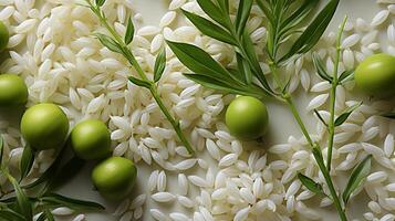 ai gerado arroz branco grão a partir de arroz terras agrícolas foto