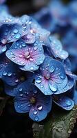 ai gerado hortênsia azul flor natural floral a partir de terras agrícolas foto