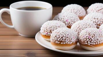 ai gerado bomboloni doce seco pão lanche chá Tempo foto