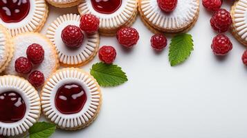 ai gerado Linzer biscoitos sobremesa pastelaria cozido bolacha foto