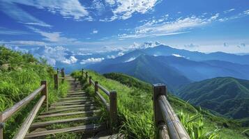 ai gerado escadas para escalar a montanha foto