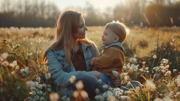 ai gerado caucasiano mãe e dela bebê às Prado foto