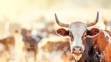 ai gerado sereno vaca dentro dourado hora pasto foto