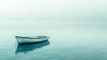 ai gerado sereno lago com solitário barco foto