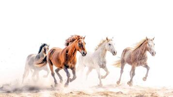 ai gerado majestoso cavalos corrida livre dentro poeira foto