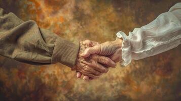 ai gerado idosos casal segurando mãos com afeição foto