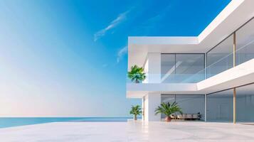 ai gerado moderno beira-mar luxo villa com oceano Visão foto