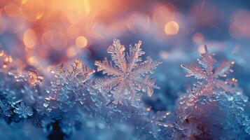 ai gerado detalhado fechar acima do uma floco de neve dentro brilhante brilho do sol foto