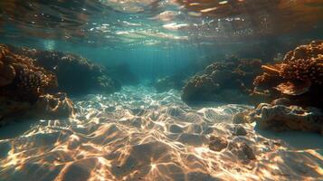 ai gerado luz solar transmissão através coral recife foto