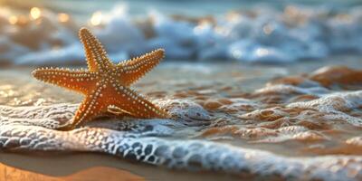 ai gerado estrelas do mar em repouso em arenoso de praia de oceano foto