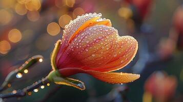 ai gerado água gotas cintilar em fechar-se flor foto