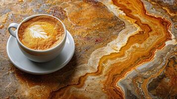 ai gerado cappuccino em mármore mesa foto