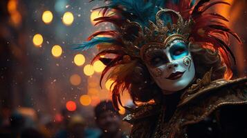 ai gerado vibrante carnaval com festivo decorações e luzes foto