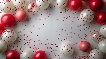 ai gerado grupo do vermelho e branco balões com confete foto