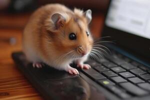 ai gerado a hamster às a computador portátil foto