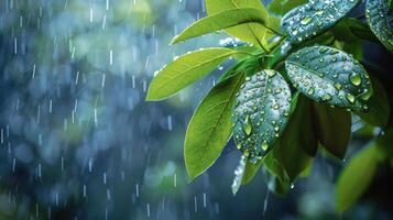 ai gerado verde folha com água gotas foto