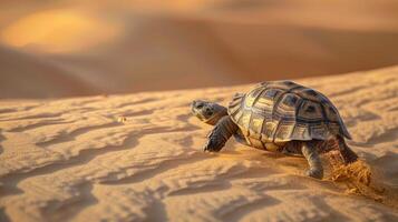 ai gerado tartaruga dentro a deserto com ensolarado clima foto