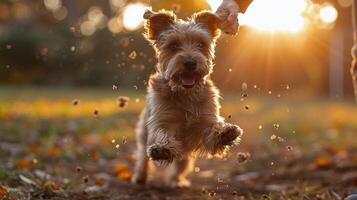 ai gerado cachorro pulando dentro a ar foto