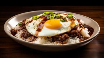 ai gerado tradicional loco moco café da manhã dentro Havaí foto