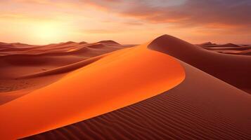 ai gerado uma macro tiro do deserto areia dunas, com Sol raios e contraste às pôr do sol foto