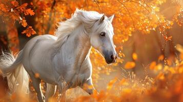 ai gerado retrato do lindo branco cavalo dentro outono foto