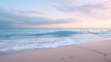 ai gerado arenoso de praia com nascer do sol e mar dentro a fundo foto