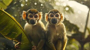 ai gerado macaco em árvore dentro a tropical floresta mostrando abundante natureza foto