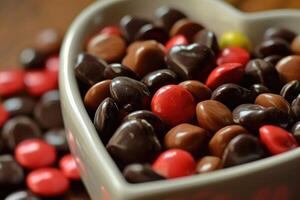 ai gerado chocolate doces em de madeira mesa. dia dos namorados dia foto