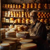 ai gerado italiano queijo criador com dele pilhas do fez foto