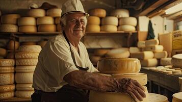 ai gerado italiano queijo criador com dele pilhas do fez foto