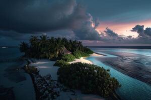 ai gerado aéreo Visão do uma lindo tropical ilha dentro a meio do a oceano foto