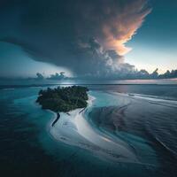 ai gerado aéreo Visão do uma lindo tropical ilha dentro a meio do a oceano foto