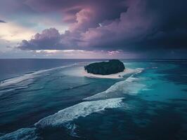 ai gerado aéreo Visão do uma lindo tropical ilha dentro a meio do a oceano foto