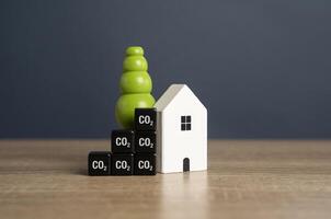 casa e co2 métrica cubos. energia eficiência. reduzir uma casas carbono pegada e energia consumo. foto