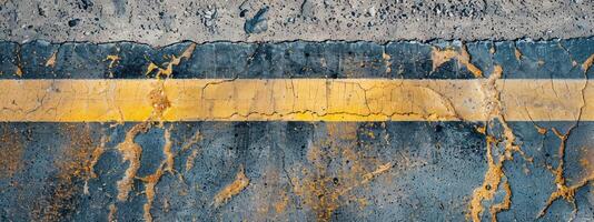 ai gerado estrada dentro a deserto, amarelo tráfego linha foto