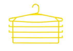 amarelo cabide trempel organizador multicamadas para roupas isolado em branco fundo foto