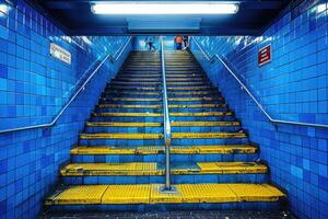 ai gerado Saída e Entrada Escadaria dentro público estação profissional fotografia foto