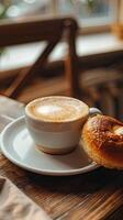 ai gerado uma copo do cappuccino com uma pão foto