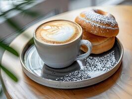 ai gerado uma copo do cappuccino com uma pão foto