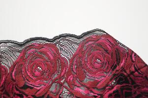 decorativo Preto renda com brilhante Rosa flores elemento para acabamento sexy lingerie. foto