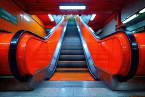 ai gerado elevador escada rolante é comovente Escadaria usava Como transporte entre pavimentos ou níveis construção profissional fotografia foto