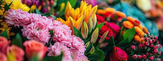 ai gerado ramalhete do fresco colorida flores em exibição foto