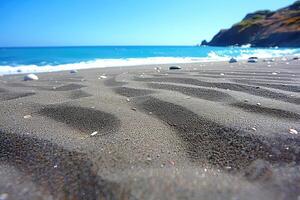 ai gerado de praia areia com oceano panorama profissional fotografia foto
