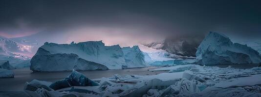 ai gerado Antártica geleira panorama às noite foto