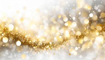 ai gerado abstrato fundo com ouro partícula, Natal dourado luz brilho partículas bokeh efeito feriado brilho, gerado ai foto